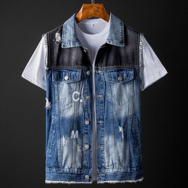 men's denim vest sleeveless jacket cotton print hip hop street rock style hole splice casual cowboy waistcoat male fashion youth, Black;white
men's denim vest sleeveless jacket cotton print hip hop street rock style hole splice casual cowboy waistcoat male fashion youth, Black;white