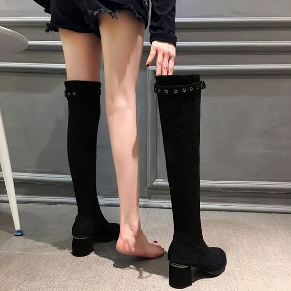 women's boots autumn shoes thigh high heels high booties ladies luxury designer lace up round toe winter footwear, Black
women's boots autumn shoes thigh high heels high booties ladies luxury designer lace up round toe winter footwear, Black