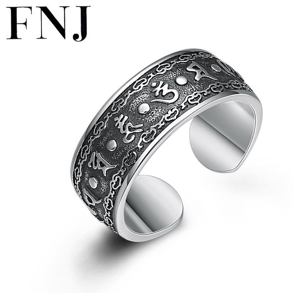 

fnj 925 silver rings mantra adjustable size open popular lover s925 solid thai silver ring for women jewelry fine men, Golden;silver