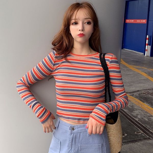 women autumn winter stripes print slim long sleeved round collar slim bottom knit sweater new, White;black
women autumn winter stripes print slim long sleeved round collar slim bottom knit sweater new, White;black