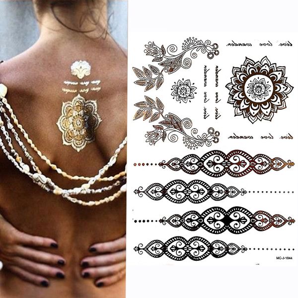 1pc gold sliver flash metallic inspire waterproof tattoo india sun henna flower bracelet temporary tattoo sticker paper
1pc gold sliver flash metallic inspire waterproof tattoo india sun henna flower bracelet temporary tattoo sticker paper