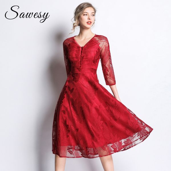 casual dresses vintage red lace elegant party european style summer 3/4 sleeve midi swing dress, Black;gray
casual dresses vintage red lace elegant party european style summer 3/4 sleeve midi swing dress, Black;gray