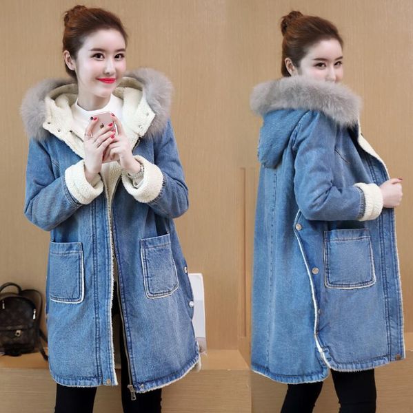 2019 women winter fur collar hooded medium long thick warm lambswool jacket parka coat female casual denim jacket outwear p1463, Tan;black
2019 women winter fur collar hooded medium long thick warm lambswool jacket parka coat female casual denim jacket outwear p1463, Tan;black