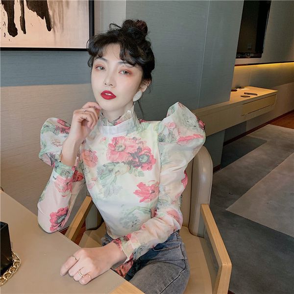 2020 new women blouses puff sleeve stand collar chic elegant blusas mujer fashion flower pattern shirts, White
2020 new women blouses puff sleeve stand collar chic elegant blusas mujer fashion flower pattern shirts, White