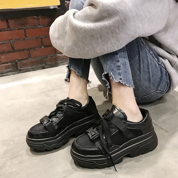 new korean fashion wild white shoes thick bottom low to help comfortable casual flat shoes, Black
new korean fashion wild white shoes thick bottom low to help comfortable casual flat shoes, Black