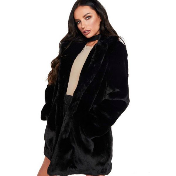 plus size women long sleeve autumn winter warm lapel faux fur coat jacket overcoat outwear with pockets, Black
plus size women long sleeve autumn winter warm lapel faux fur coat jacket overcoat outwear with pockets, Black