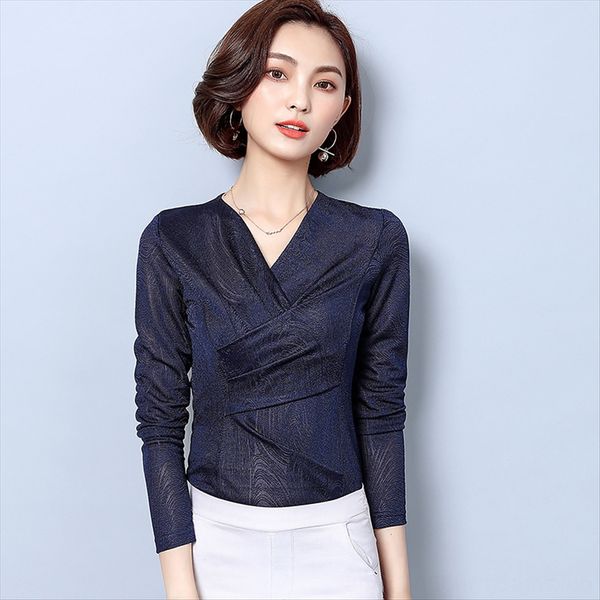 2019 autumn slim t- base t- shirt women's large size long sleeve slim waist western style small shirt temperament v-neck top, White
2019 autumn slim t- base t- shirt women's large size long sleeve slim waist western style small shirt temperament v-neck top, White