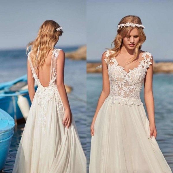 simple bohemian a line beach wedding dresses v neck backless lace appliques floor length customize bridal gowns plus size, White
simple bohemian a line beach wedding dresses v neck backless lace appliques floor length customize bridal gowns plus size, White