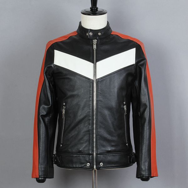 mens 2020 slim fit short motorcycle red white spliced biker jacket men cowhide genuine leather locomotive coat male, Black
mens 2020 slim fit short motorcycle red white spliced biker jacket men cowhide genuine leather locomotive coat male, Black