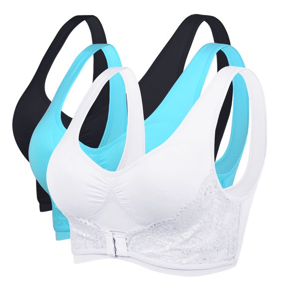 women lace bras breathable lace adjustable front closure extra-elastic v-neck push up underwear trim comfort wireless sports bra, White;black
women lace bras breathable lace adjustable front closure extra-elastic v-neck push up underwear trim comfort wireless sports bra, White;black