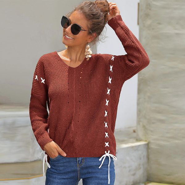 2019 autumn and winter new women's back wearing a rope cross bow long sleeve pullover knit sweater, White;black
2019 autumn and winter new women's back wearing a rope cross bow long sleeve pullover knit sweater, White;black