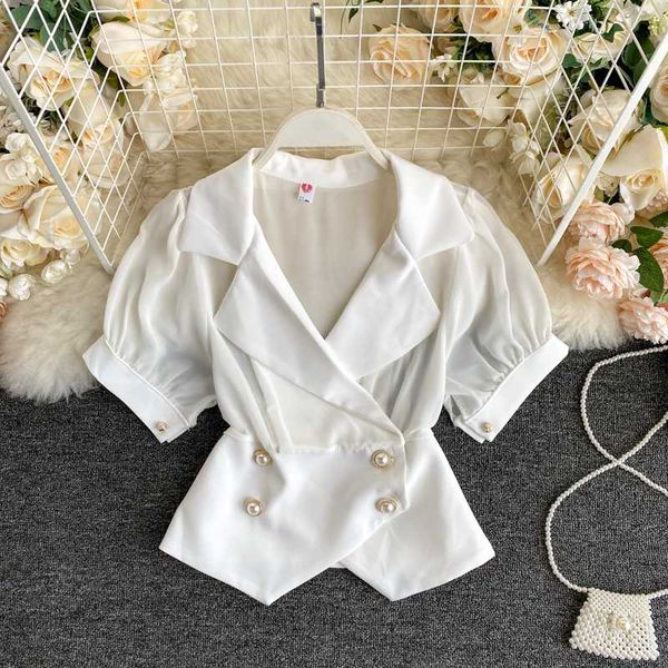 women's cropped 2020 new women's summer thin chiffon short sleeve stitching double-breasted short fashion blouse n094, White
women's cropped 2020 new women's summer thin chiffon short sleeve stitching double-breasted short fashion blouse n094, White