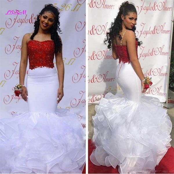 2019 black girl white mermaid prom dresses spaghetti straps arabic long evening dress backless cascading ruffles party gowns for graduation
2019 black girl white mermaid prom dresses spaghetti straps arabic long evening dress backless cascading ruffles party gowns for graduation