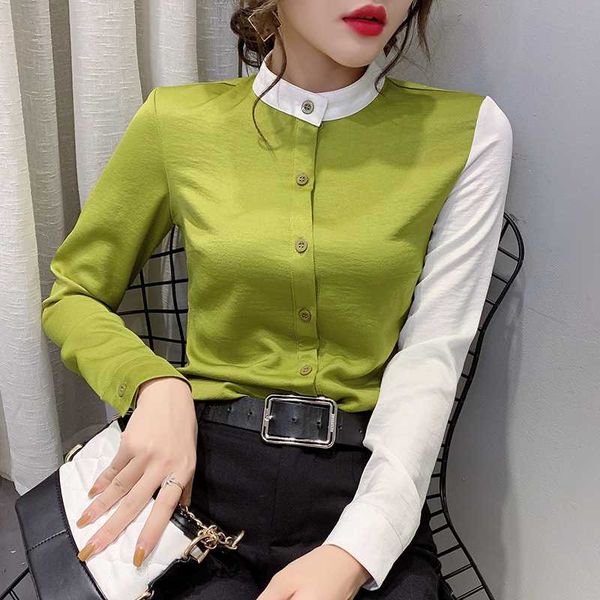 2020 new spring summer fashion button stand clothes patchwork contrast color blouse women slim base shirt ropa mujer t02528, White
2020 new spring summer fashion button stand clothes patchwork contrast color blouse women slim base shirt ropa mujer t02528, White