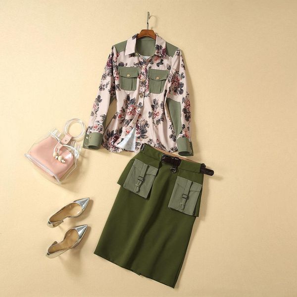 2019 hitz women's camouflage shirt + army green frock flower double pocket skirt piece 920, White
2019 hitz women's camouflage shirt + army green frock flower double pocket skirt piece 920, White