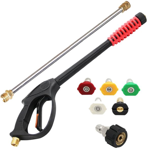 4000 psi high pressure power washer gun, 21 inch replacement wand, 5 spray nozzles tips, 3/8 inch quick disconnect plug
4000 psi high pressure power washer gun, 21 inch replacement wand, 5 spray nozzles tips, 3/8 inch quick disconnect plug