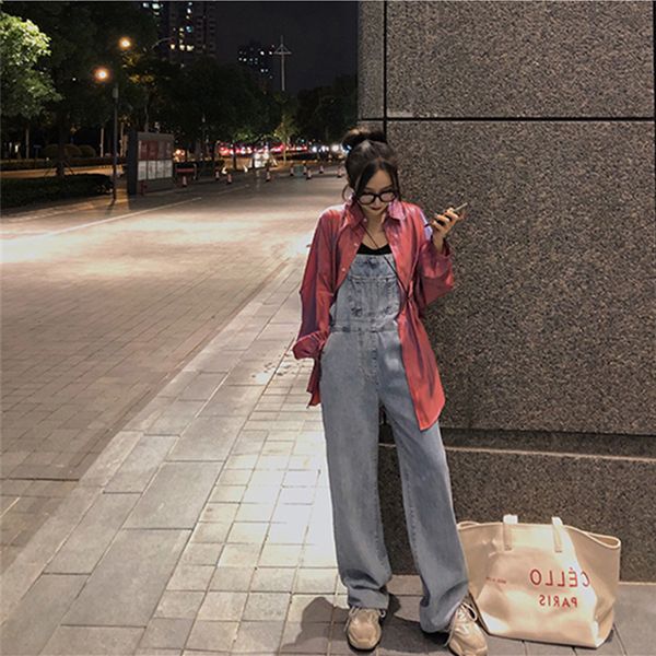 2019 summer new korean version of the high waist denim bib pants age reduction wild one-piece loose wide leg pants, Blue
2019 summer new korean version of the high waist denim bib pants age reduction wild one-piece loose wide leg pants, Blue