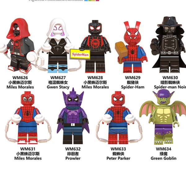 9 styles super hero spider man into the spider-verse peter parker green goblin miles morales building block brick mini toy figure
9 styles super hero spider man into the spider-verse peter parker green goblin miles morales building block brick mini toy figure