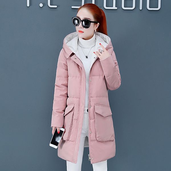 women solid hooded down coat 2019 new korean winter fashion splice collect waist zipper button pockets thick long outerwear, Black
women solid hooded down coat 2019 new korean winter fashion splice collect waist zipper button pockets thick long outerwear, Black