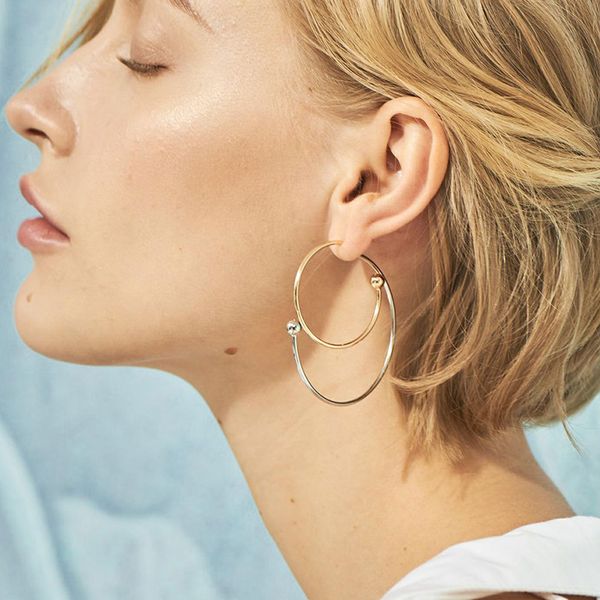 double large circle hoop earrings gold color ball beads round geometric statement women's earrings decorations for ladies, Golden
double large circle hoop earrings gold color ball beads round geometric statement women's earrings decorations for ladies, Golden