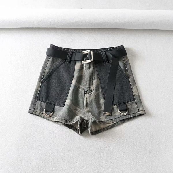 2020 summer camo denim shorts women high rise casual camouflage denim shorts with belts, White;black
2020 summer camo denim shorts women high rise casual camouflage denim shorts with belts, White;black