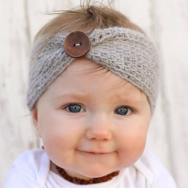 

europe fashion infant baby knitted headbands girls hair bands childrens button knot hair accessories lovely kids headwraps 8 colors, Slivery;white