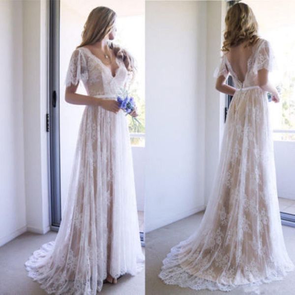 champagne summer beach boho wedding dresses 2020 short sleeves v neck lace applique backless new arrival bridal gowns robe de mariée, White
champagne summer beach boho wedding dresses 2020 short sleeves v neck lace applique backless new arrival bridal gowns robe de mariée, White