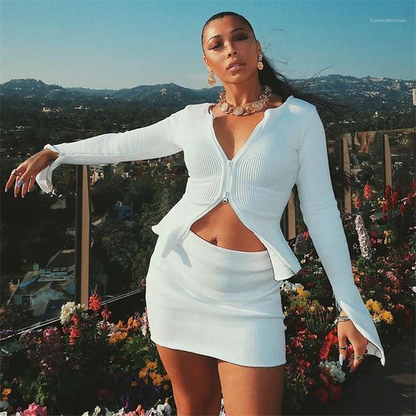 ladies two piece dress spring autumn two pieces sets v neck zipper long sleeve skinny, White
ladies two piece dress spring autumn two pieces sets v neck zipper long sleeve skinny, White