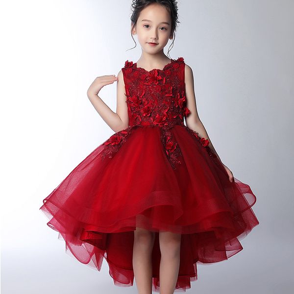 

flower girl party high-end wedding wine and red dress girl's birthday party graduation first eucharist dress vestido, Red;yellow