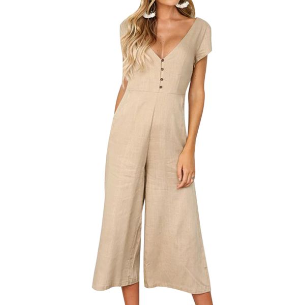 nibesser 2018 solid button high waist casual jumpsuits summer vacation deep v neck wide leg women jumpsuit overall femme, Black;white
nibesser 2018 solid button high waist casual jumpsuits summer vacation deep v neck wide leg women jumpsuit overall femme, Black;white