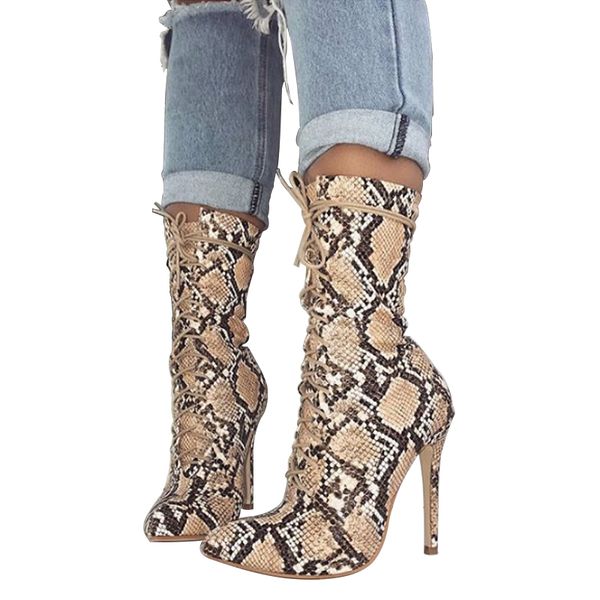 women winter snakeskin boots pointed toe thin high heels boots nightclub shoes cross tied lace up women shoes ladies botas, Black
women winter snakeskin boots pointed toe thin high heels boots nightclub shoes cross tied lace up women shoes ladies botas, Black