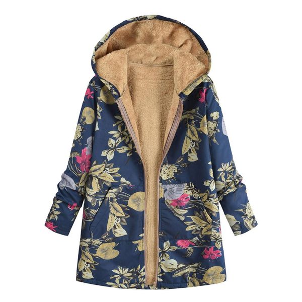 women winter vintage floral printed warm hooded fleece zip coat ladies casual hoodies jacket overcoat outwear, Black 
women winter vintage floral printed warm hooded fleece zip coat ladies casual hoodies jacket overcoat outwear, Black