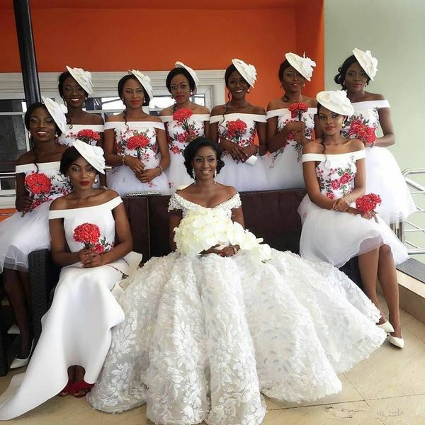 2020 bateau short sleeves bridesmaids dresses tulle puffy skirt garden beach floral guest gowns customized african honor of maid vestidos, White;pink
2020 bateau short sleeves bridesmaids dresses tulle puffy skirt garden beach floral guest gowns customized african honor of maid vestidos, White;pink