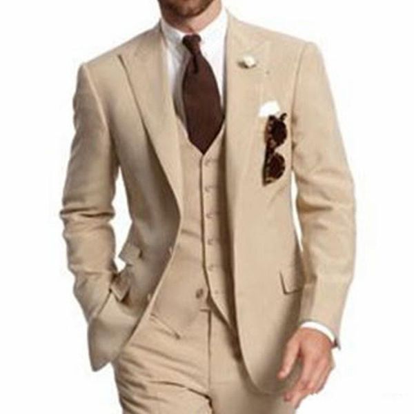 beige three piece business party men suits peaked lapel two button custom made wedding groom tuxedos 2020jacket pants vest-a53, Black;gray
beige three piece business party men suits peaked lapel two button custom made wedding groom tuxedos 2020jacket pants vest-a53, Black;gray