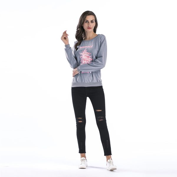 5558 # spring and autumn large size dress loose-fit christmas tree printed long sleeve women's 2020 new t-shirt, White 
5558 # spring and autumn large size dress loose-fit christmas tree printed long sleeve women's 2020 new t-shirt, White