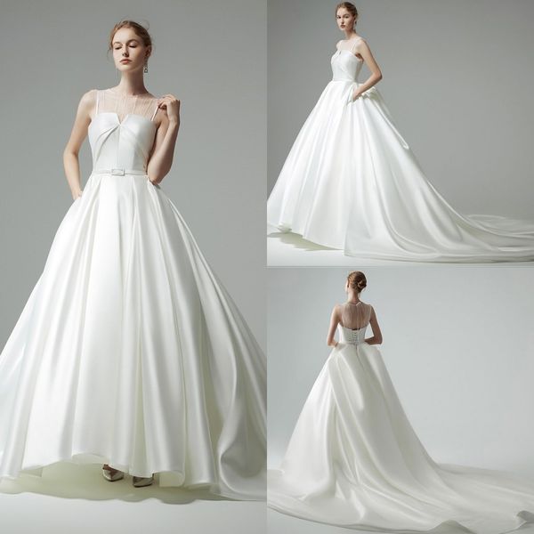 2020 modest yl elegant ball gown jewel sleeveless lace up wedding dresses satin sash ruffles wedding gowns sweep train bridal gowns, White
2020 modest yl elegant ball gown jewel sleeveless lace up wedding dresses satin sash ruffles wedding gowns sweep train bridal gowns, White