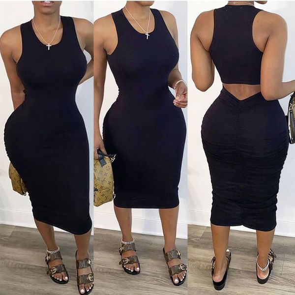 woman summer dress 2020 black sleeveless hollow back pleated bodycon midi dress, Black;gray
woman summer dress 2020 black sleeveless hollow back pleated bodycon midi dress, Black;gray