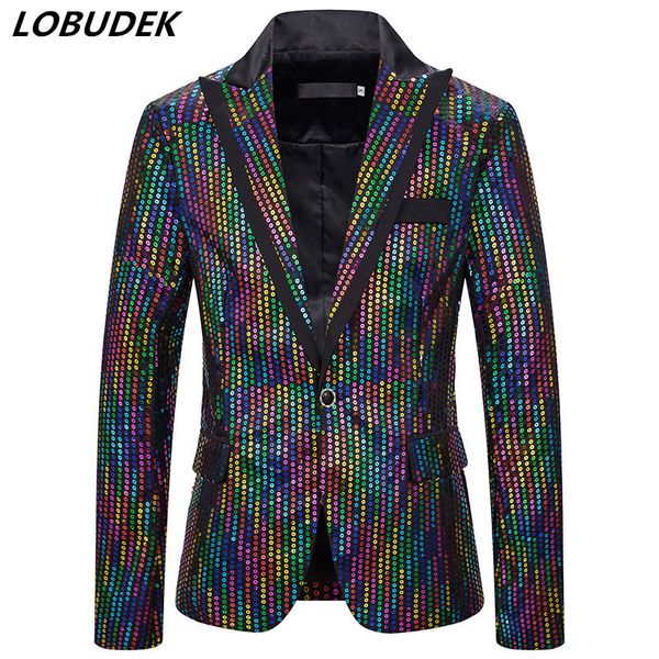 2 style multi-color shiny sequins thin jacket one button slim fit sequined casual coat stage wear male singer host bar costume, Black;brown
2 style multi-color shiny sequins thin jacket one button slim fit sequined casual coat stage wear male singer host bar costume, Black;brown