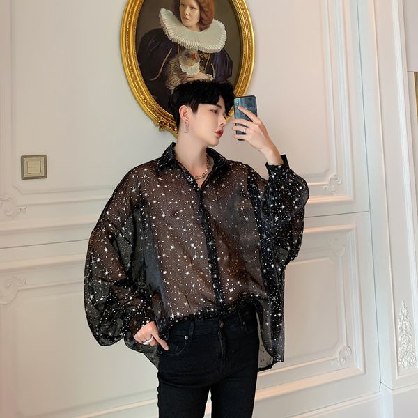 male streetwear hip hop punk gothic party night club shirt men bat long sleeve star transparent oversize loose casual shirts, White;black
male streetwear hip hop punk gothic party night club shirt men bat long sleeve star transparent oversize loose casual shirts, White;black