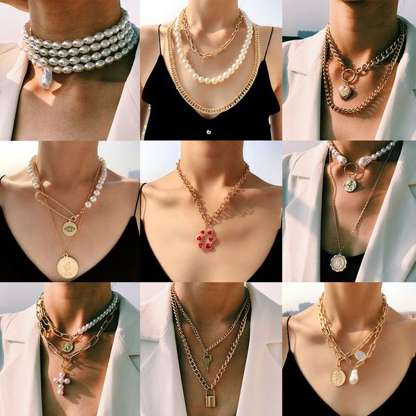 flatfoosie multilayer pearls choker necklace collar statement gold color metal chain carved coin pendant necklaces women jewelry, Silver
flatfoosie multilayer pearls choker necklace collar statement gold color metal chain carved coin pendant necklaces women jewelry, Silver