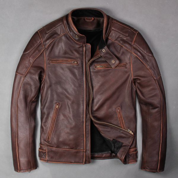 2018 new vintage brown men's biker leather jacket genuine thick cowhide slim fit leather motorcycle winter coats s-xxxl, Black
2018 new vintage brown men's biker leather jacket genuine thick cowhide slim fit leather motorcycle winter coats s-xxxl, Black