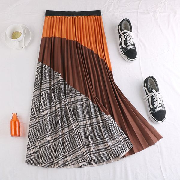 green blue orange flexible elastic stretch high waist midi pleated color bloack plaid winter skirt for women womens skirts saias, Black
green blue orange flexible elastic stretch high waist midi pleated color bloack plaid winter skirt for women womens skirts saias, Black