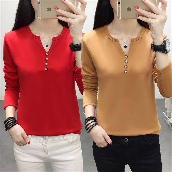 season plus velvet thickened base women's v-neck long sleeve t- clothing t-shirt shirt women's loose all-match warm clothes fashio, White
season plus velvet thickened base women's v-neck long sleeve t- clothing t-shirt shirt women's loose all-match warm clothes fashio, White