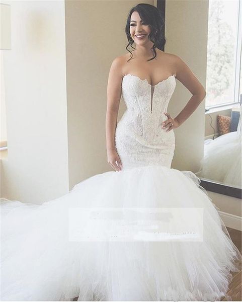 luxury lace mermaid wedding dresses sweetheart appliques puffy tulle ball gown wedding dresses plus size bridal gowns custom design, White
luxury lace mermaid wedding dresses sweetheart appliques puffy tulle ball gown wedding dresses plus size bridal gowns custom design, White