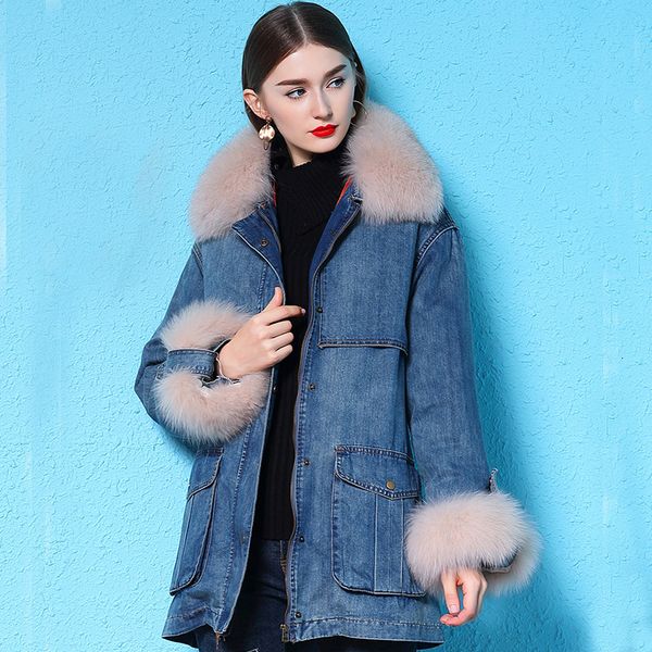2020 winter jacket women long denim coat real natural fox fur collar 90% white duck down jacket warm female parka outerwear, Black
2020 winter jacket women long denim coat real natural fox fur collar 90% white duck down jacket warm female parka outerwear, Black
