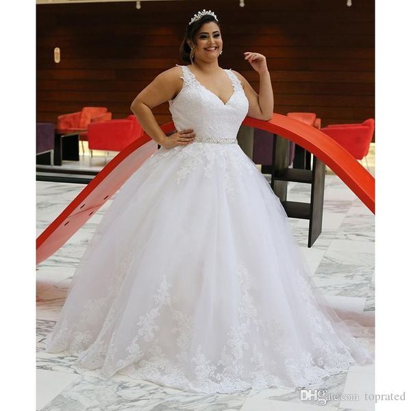 plus size ball gown wedding dresses new sleeveless v neck sleeveless lace appliques tulle formal wedding gowns bridal party gowns, White
plus size ball gown wedding dresses new sleeveless v neck sleeveless lace appliques tulle formal wedding gowns bridal party gowns, White