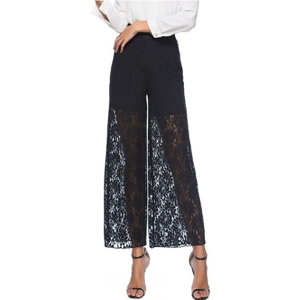 lace crochet pants women hollow out high waist loose wide leg pants women black loose casual office transparent trousers, Black;white
lace crochet pants women hollow out high waist loose wide leg pants women black loose casual office transparent trousers, Black;white