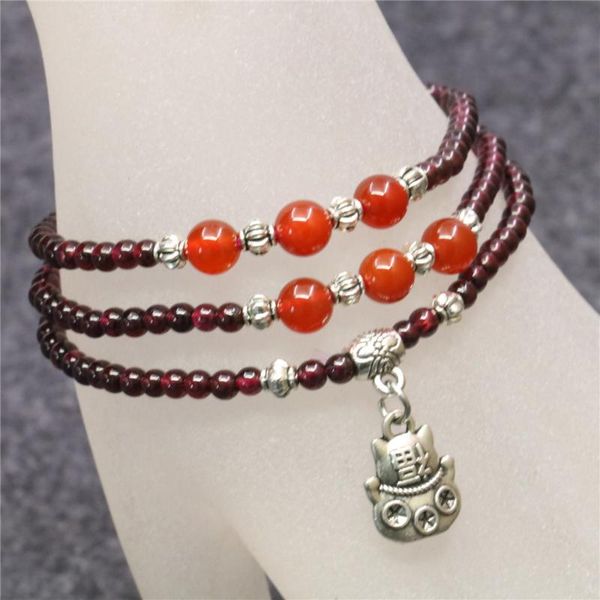 fashion natural garnet stone 3layers 4mm wine redf round beads fortune cat pendant bracelet jewelry for women charm gift y697, Black
fashion natural garnet stone 3layers 4mm wine redf round beads fortune cat pendant bracelet jewelry for women charm gift y697, Black