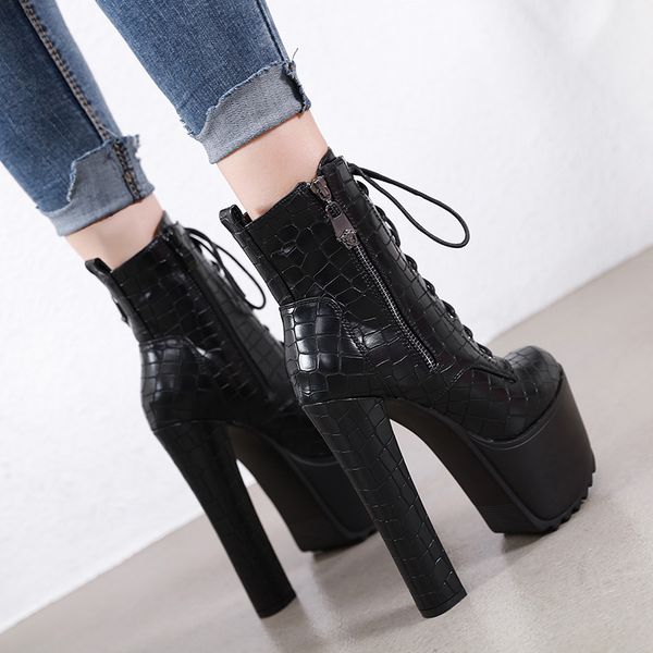 2019 women 16 high heels platform fetish leather stripper boots ankle boots prom spring snake print lace chunky shoes, Black
2019 women 16 high heels platform fetish leather stripper boots ankle boots prom spring snake print lace chunky shoes, Black