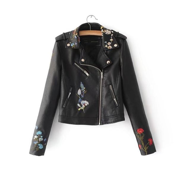 5 colors 2018 women candy color pu leather jacket fashion turn down collar rivet zipper embroidery jacket outerwear, Black
5 colors 2018 women candy color pu leather jacket fashion turn down collar rivet zipper embroidery jacket outerwear, Black